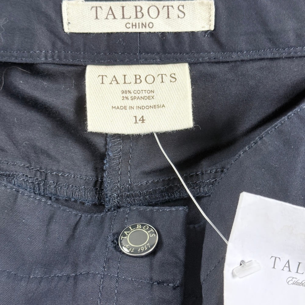 Talbots Chino Pants Womens 14 Navy Blue Wide Leg Stretch Cotton NWT - Picture 8 of 11